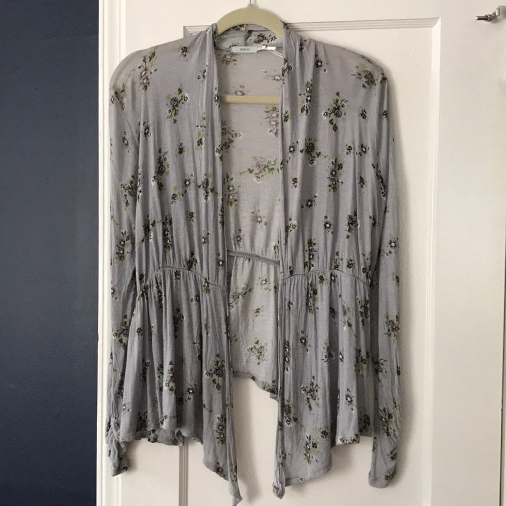 Kimchi Blue Light Floral Cardigan Gray Purple